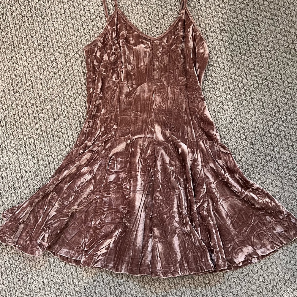 Bobbi Rocco- Velour Spaghetti Strap Baby Doll Dress